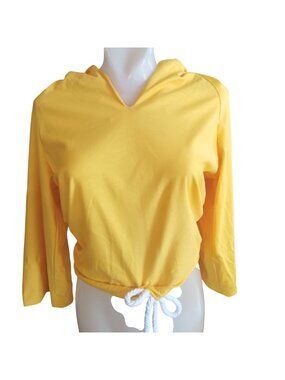 True Vintage Top Hoodie Medium Boho Yellow Drawstring Crop 1970's Handmade Hippy